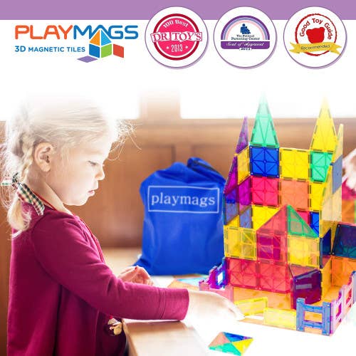 Playmags 30-Piece Squares Set with Vivid Clear Color Tiles