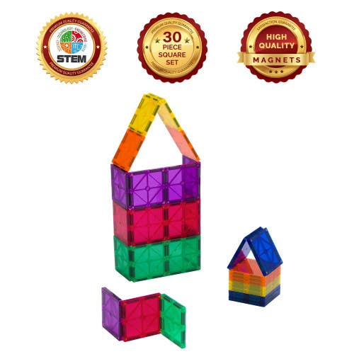 Playmags 30-Piece Squares Set with Vivid Clear Color Tiles