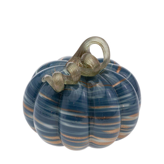 5.75" Dia Denim & Copper Glass Pumpkin Fall