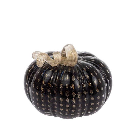 6.75" Dia. Black & Gold Glass Pumpkin Fall Autumn Décor