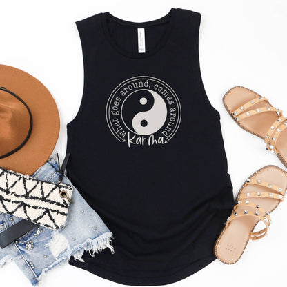 Good Vibes Boho Karma Yoga Studio Work Out Gym Graphic Tanks