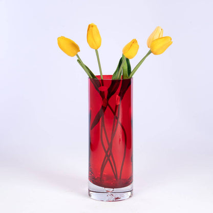 Round Glass Vase - Red