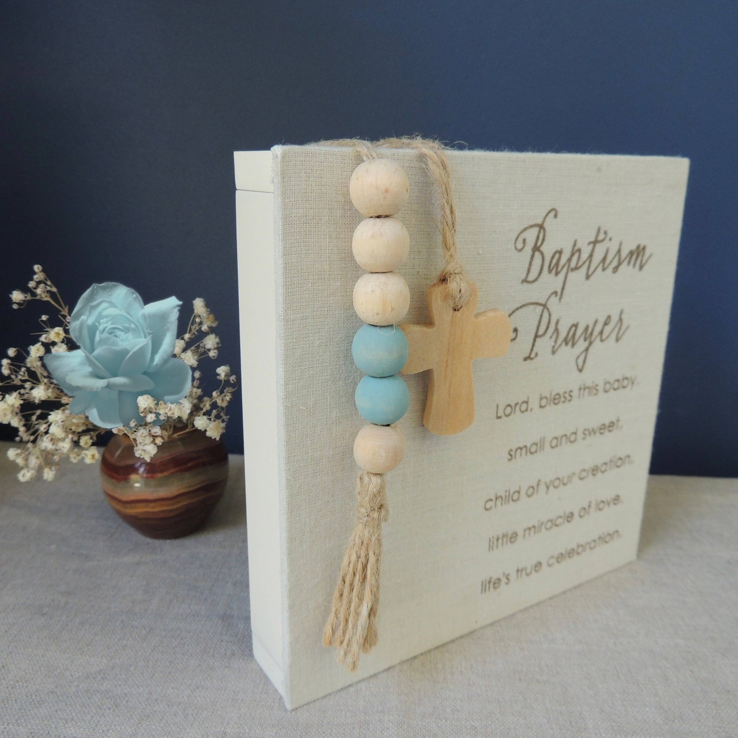 Blue Baptism Prayer Fabric Plaque