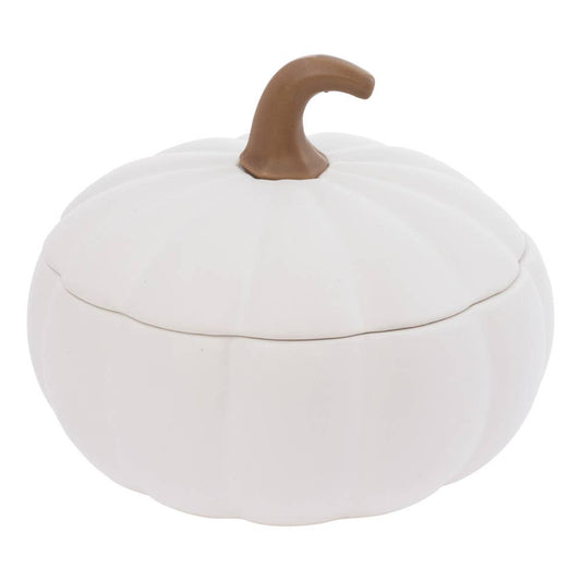 6.5" Dia. Lidded White Pumpkin Dish Fall Autumn Décor