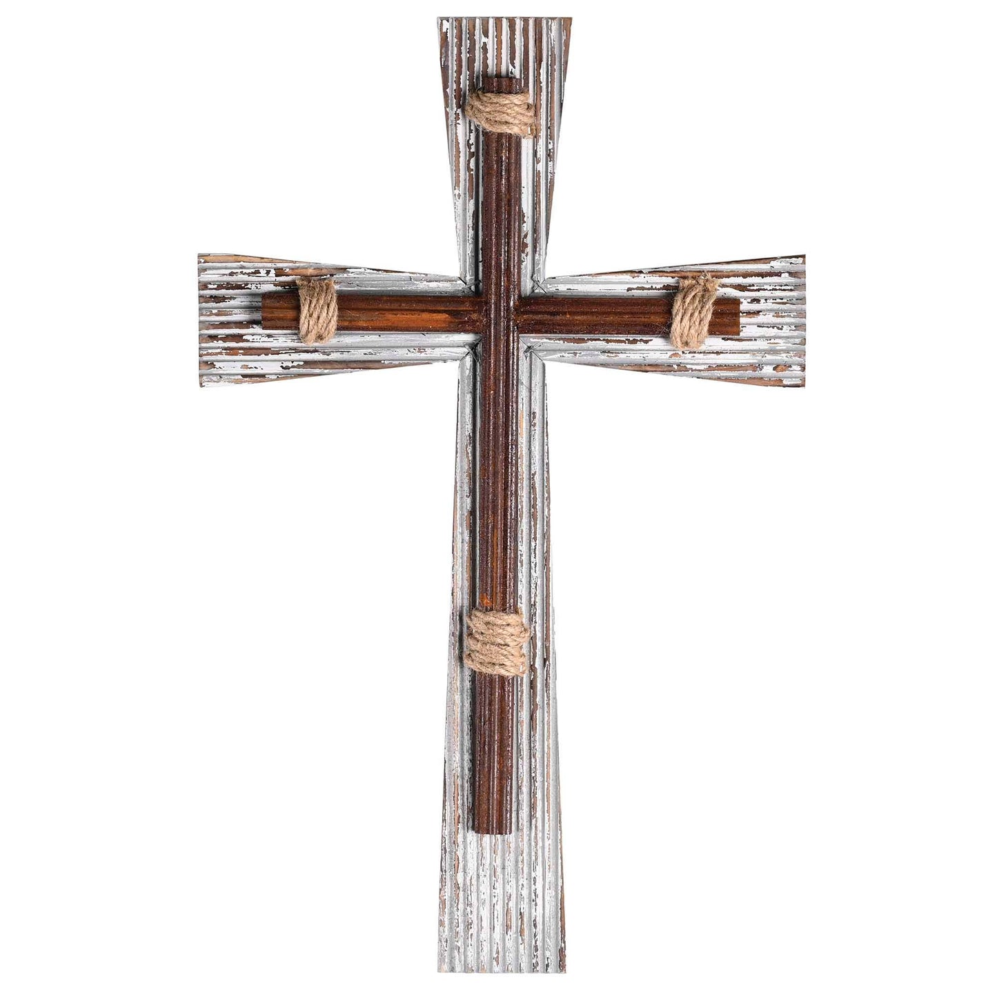 Wall Cross White Wood Iron Rope