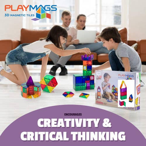 Playmags 30-Piece Squares Set with Vivid Clear Color Tiles