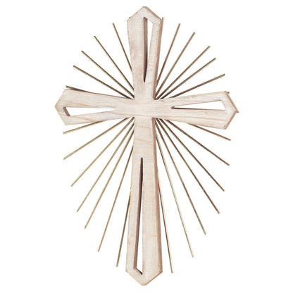 WOOD WITH METAL STARBURST WALL CROSS