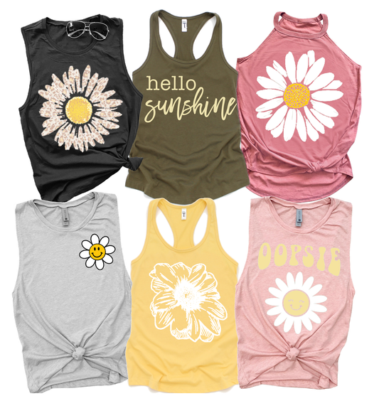 Summer Sunshine Flower Daisy Floral Market Graphic Tanks