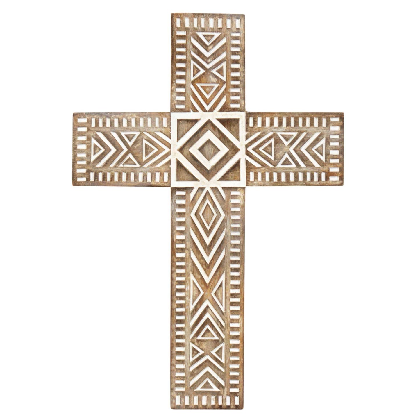 Wall Cross Brown White Wash