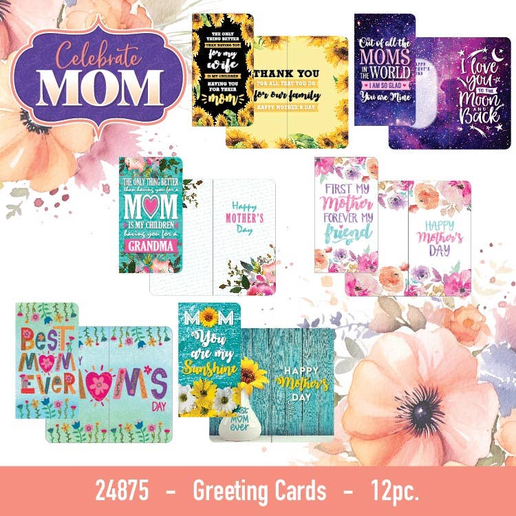 Mother's Day Mom Theme Greeting Cards- 12/Pack