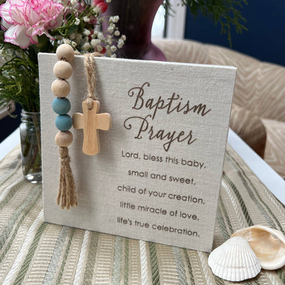 Blue Baptism Prayer Fabric Plaque