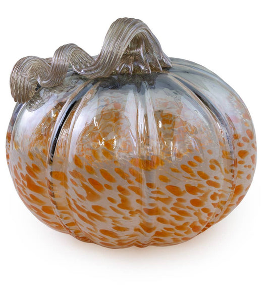 6.75 Dia Grey & Orange Glass Pumpkin Fall