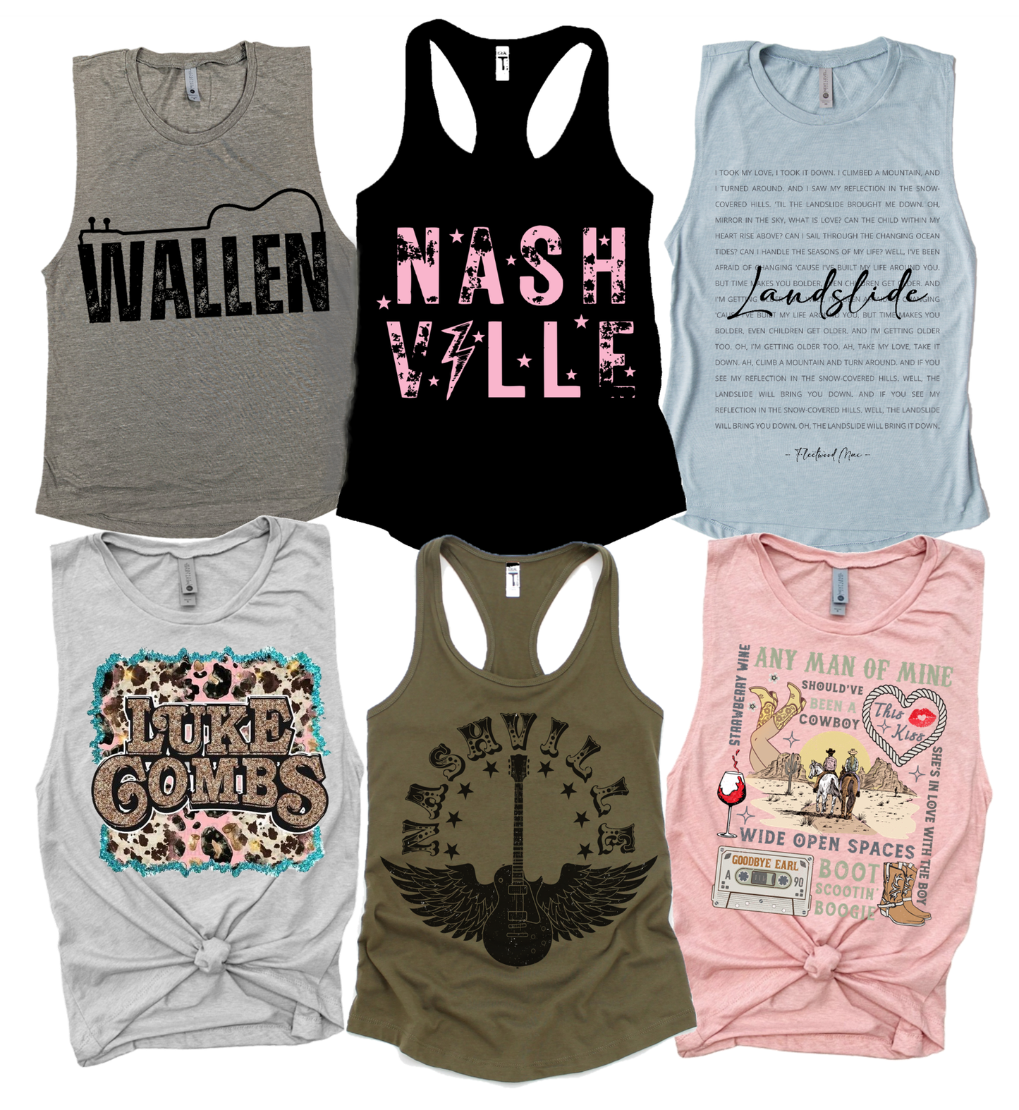 Western Nashville Wallen Combs Country Music Graphic Tanks