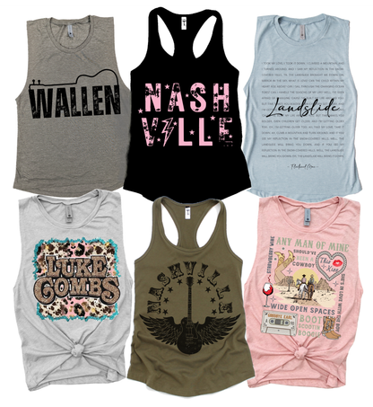 Western Nashville Wallen Combs Country Music Graphic Tanks