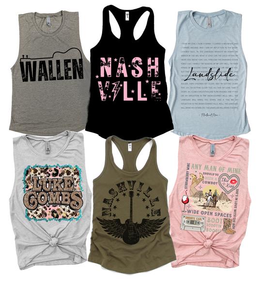 Western Nashville Wallen Combs Country Music Graphic Tanks