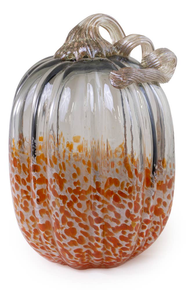 Tall Grey & Orange Glass Pumpkin Fall