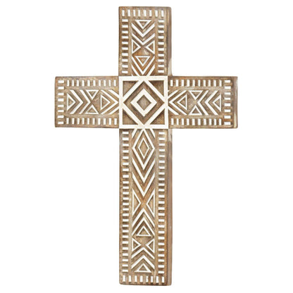 Wall Cross Brown White Wash