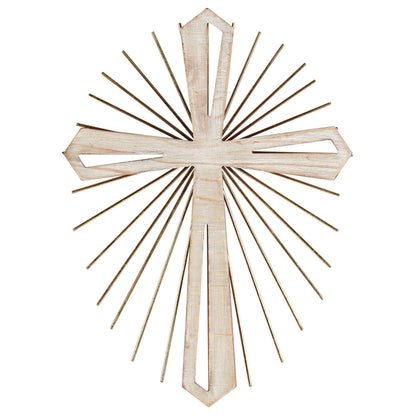 WOOD WITH METAL STARBURST WALL CROSS