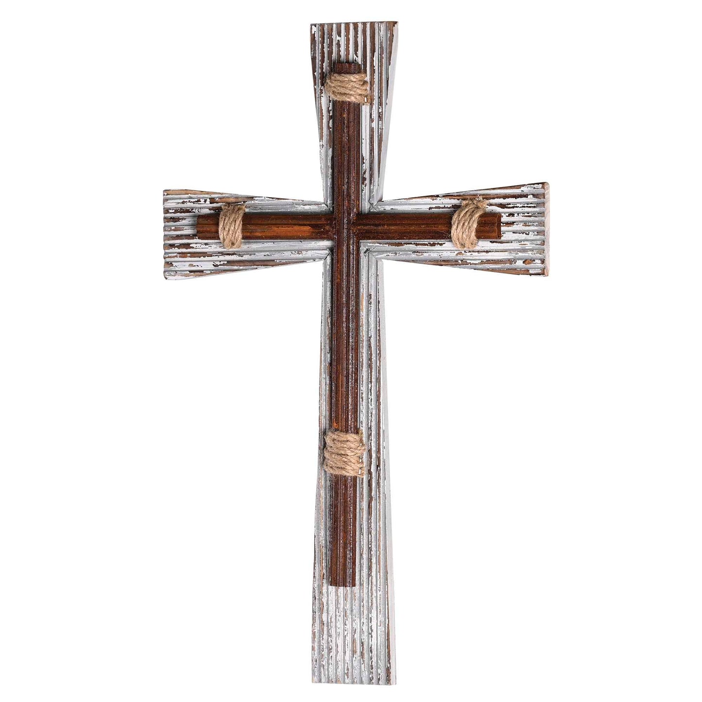 Wall Cross White Wood Iron Rope