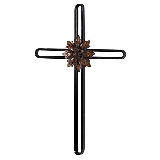 Wall Cross With Flower Metal