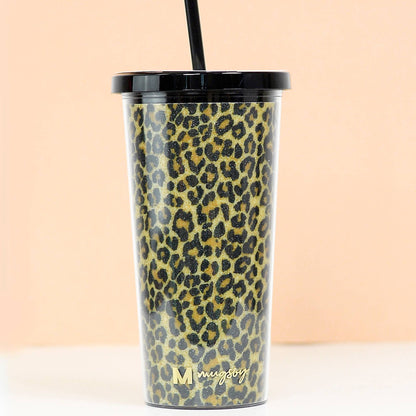 Brown Leopard Tumbler with Straw